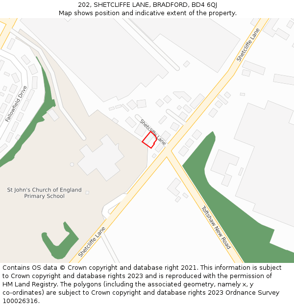 202, SHETCLIFFE LANE, BRADFORD, BD4 6QJ: Location map and indicative extent of plot