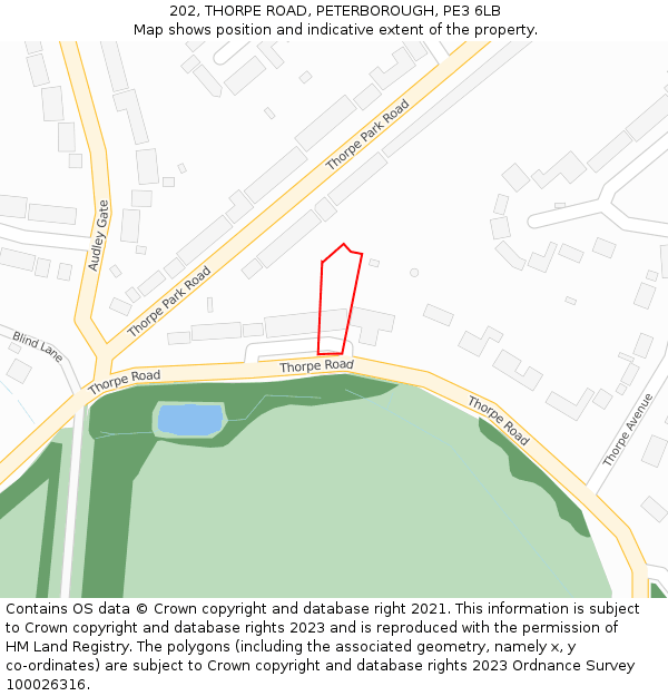 202, THORPE ROAD, PETERBOROUGH, PE3 6LB: Location map and indicative extent of plot