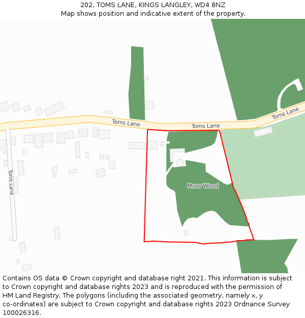 202, TOMS LANE, KINGS LANGLEY, WD4 8NZ: Location map and indicative extent of plot