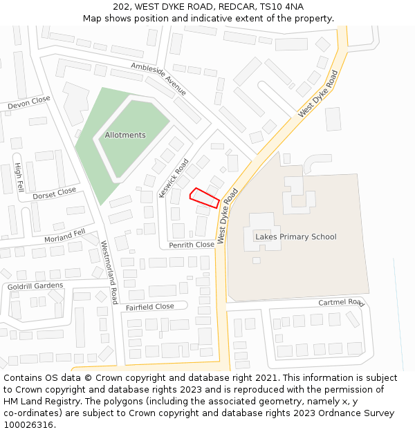 202, WEST DYKE ROAD, REDCAR, TS10 4NA: Location map and indicative extent of plot