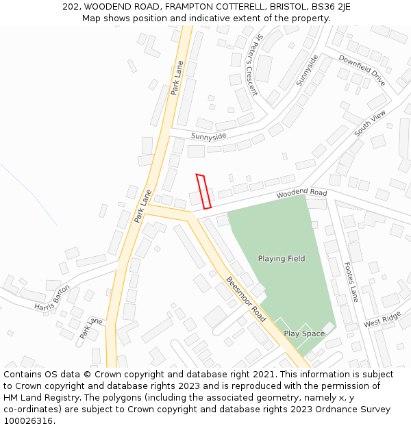 202, WOODEND ROAD, FRAMPTON COTTERELL, BRISTOL, BS36 2JE: Location map and indicative extent of plot