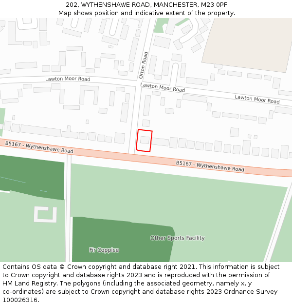 202, WYTHENSHAWE ROAD, MANCHESTER, M23 0PF: Location map and indicative extent of plot