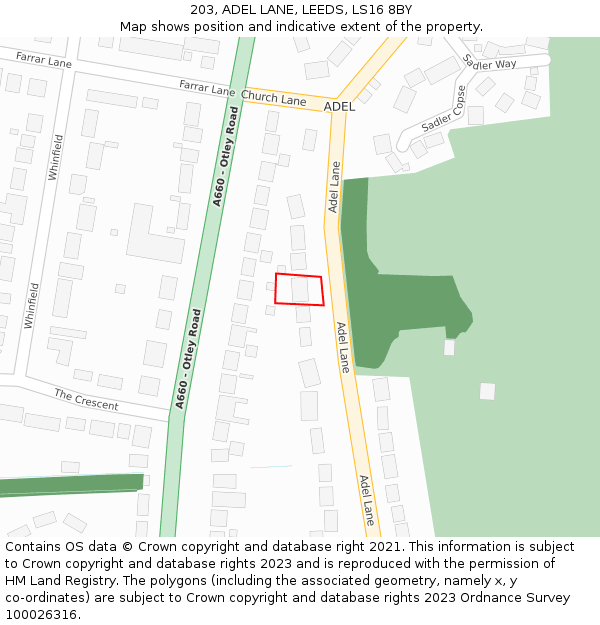 203, ADEL LANE, LEEDS, LS16 8BY: Location map and indicative extent of plot