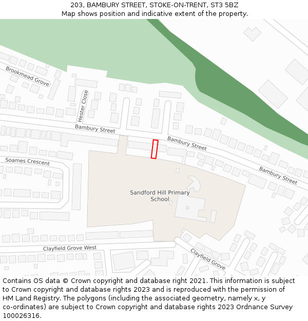 203, BAMBURY STREET, STOKE-ON-TRENT, ST3 5BZ: Location map and indicative extent of plot