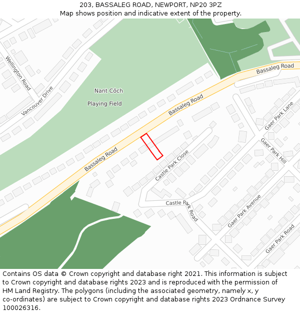 203, BASSALEG ROAD, NEWPORT, NP20 3PZ: Location map and indicative extent of plot