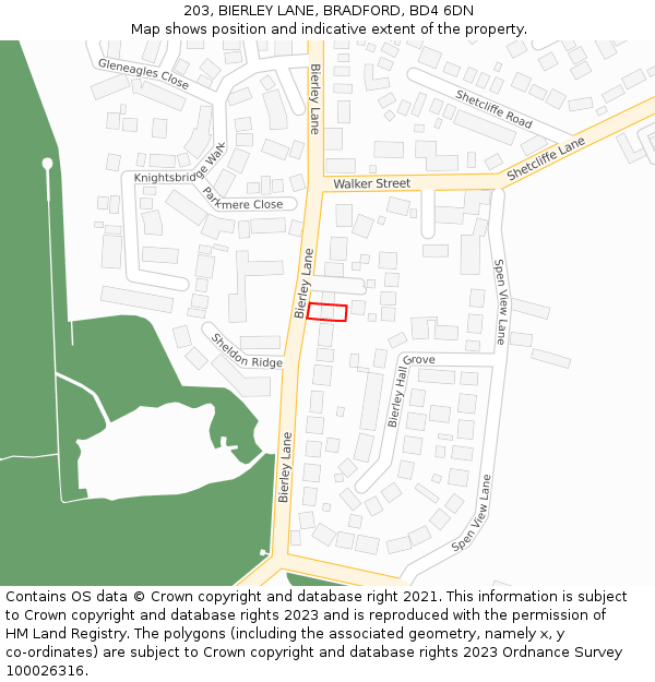 203, BIERLEY LANE, BRADFORD, BD4 6DN: Location map and indicative extent of plot
