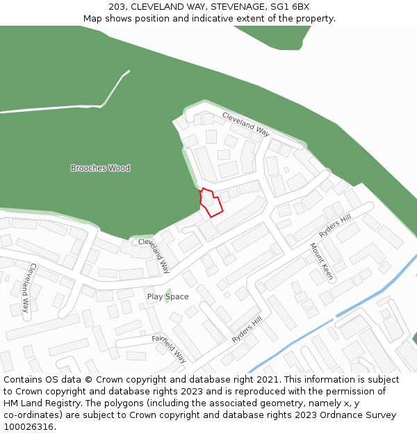 203, CLEVELAND WAY, STEVENAGE, SG1 6BX: Location map and indicative extent of plot