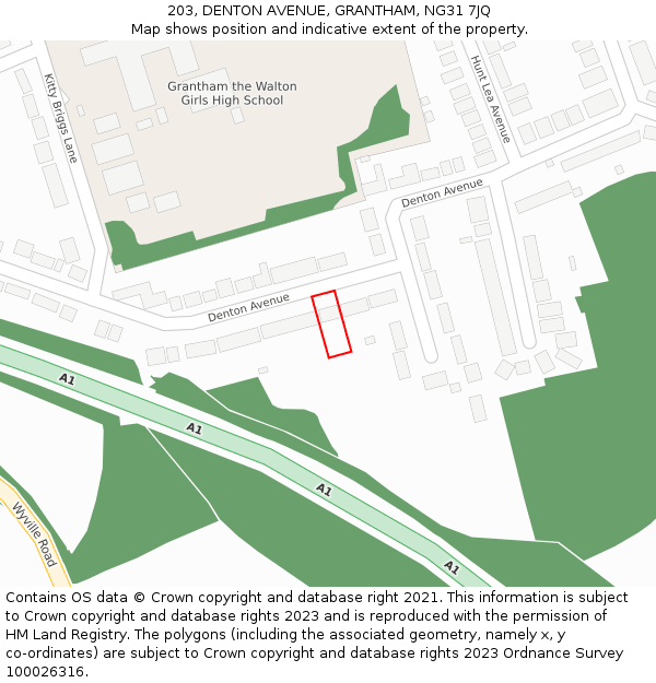 203, DENTON AVENUE, GRANTHAM, NG31 7JQ: Location map and indicative extent of plot