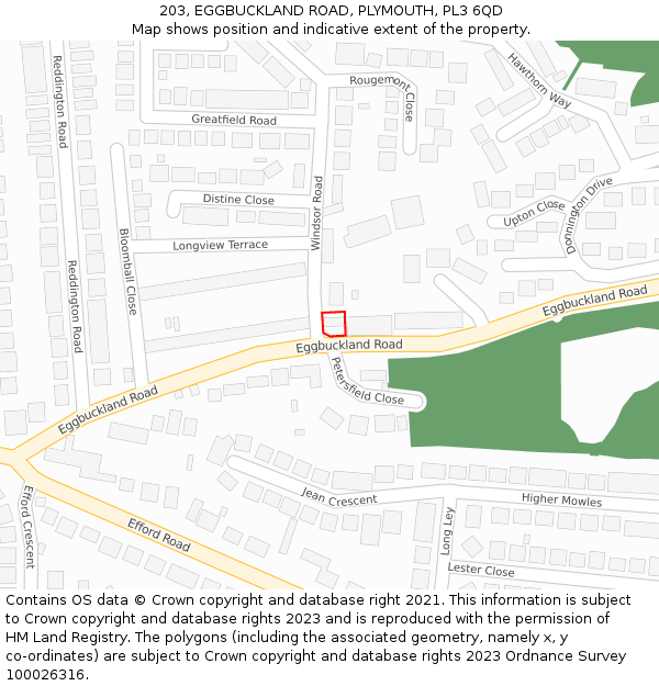 203, EGGBUCKLAND ROAD, PLYMOUTH, PL3 6QD: Location map and indicative extent of plot