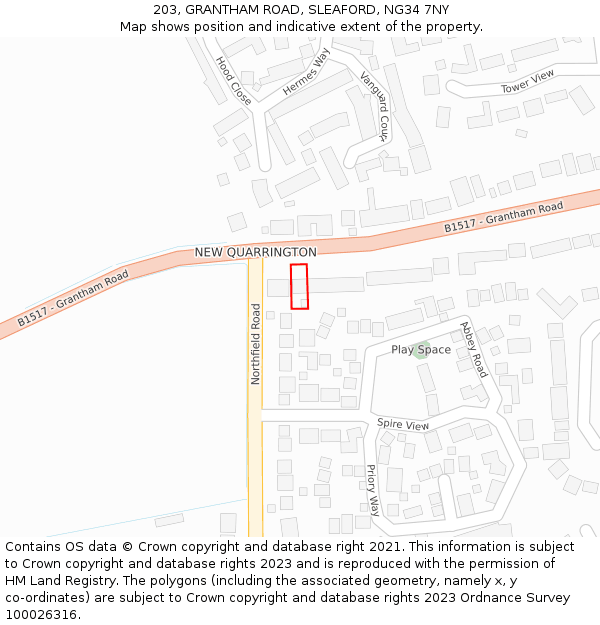 203, GRANTHAM ROAD, SLEAFORD, NG34 7NY: Location map and indicative extent of plot