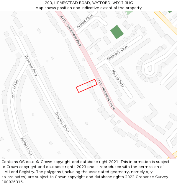 203, HEMPSTEAD ROAD, WATFORD, WD17 3HG: Location map and indicative extent of plot