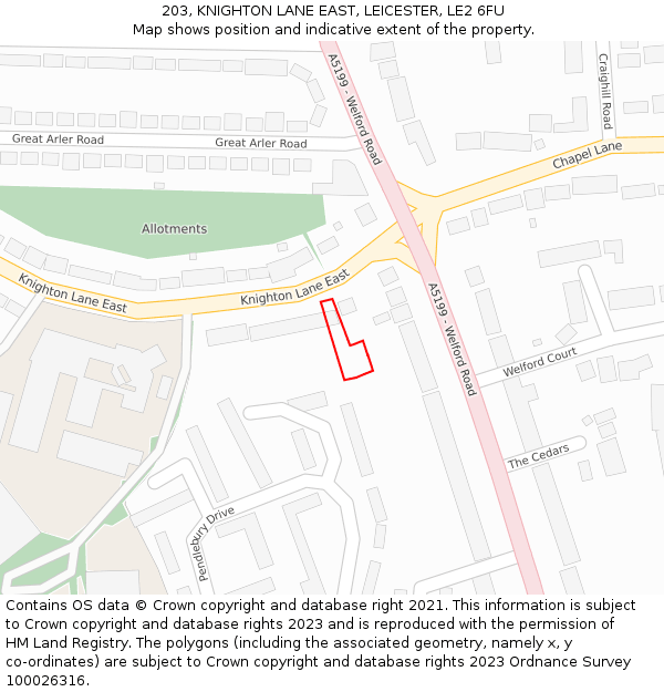 203, KNIGHTON LANE EAST, LEICESTER, LE2 6FU: Location map and indicative extent of plot