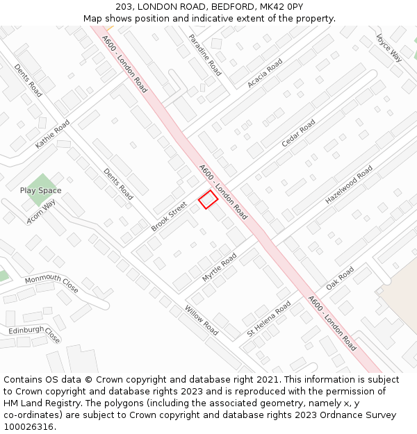 203, LONDON ROAD, BEDFORD, MK42 0PY: Location map and indicative extent of plot