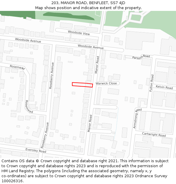 203, MANOR ROAD, BENFLEET, SS7 4JD: Location map and indicative extent of plot