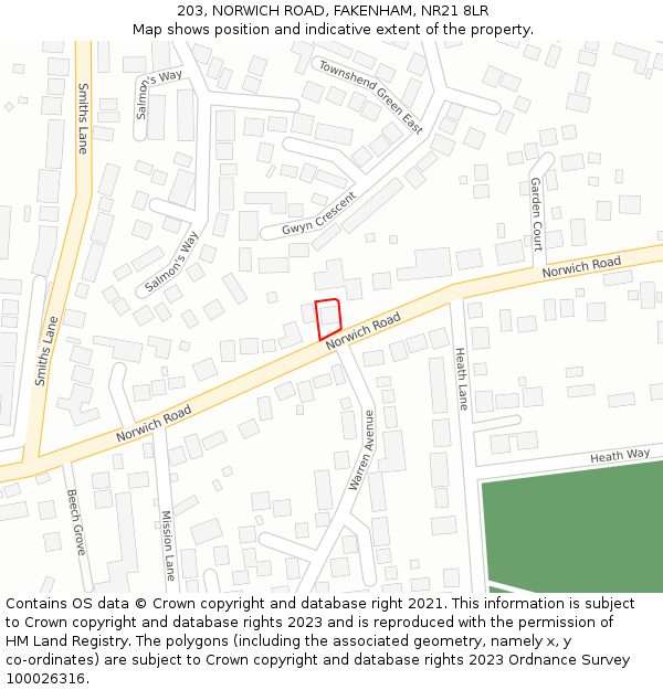 203, NORWICH ROAD, FAKENHAM, NR21 8LR: Location map and indicative extent of plot