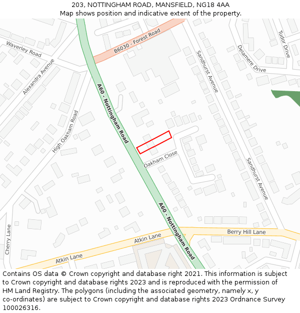 203, NOTTINGHAM ROAD, MANSFIELD, NG18 4AA: Location map and indicative extent of plot