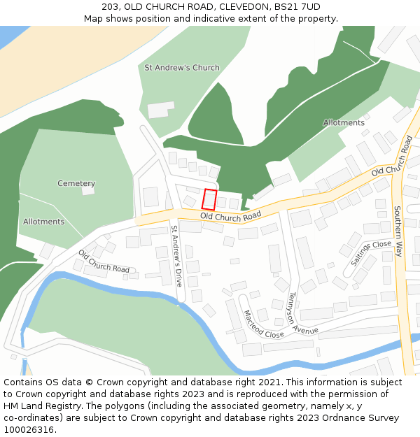 203, OLD CHURCH ROAD, CLEVEDON, BS21 7UD: Location map and indicative extent of plot