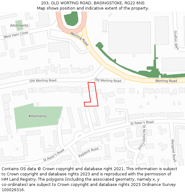 203, OLD WORTING ROAD, BASINGSTOKE, RG22 6NS: Location map and indicative extent of plot