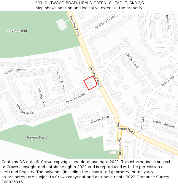 203, OUTWOOD ROAD, HEALD GREEN, CHEADLE, SK8 3JS: Location map and indicative extent of plot