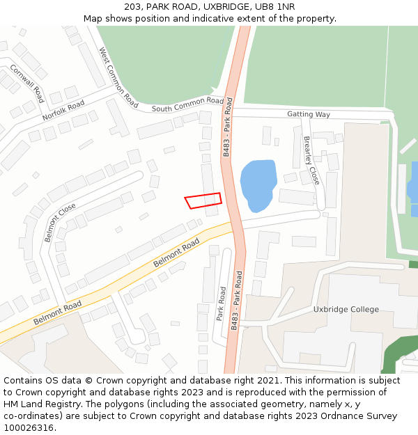 203, PARK ROAD, UXBRIDGE, UB8 1NR: Location map and indicative extent of plot