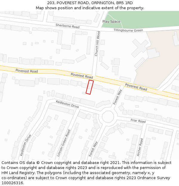 203, POVEREST ROAD, ORPINGTON, BR5 1RD: Location map and indicative extent of plot