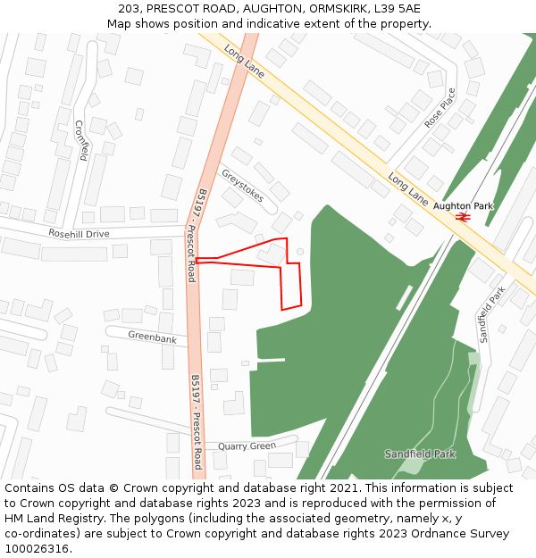 203, PRESCOT ROAD, AUGHTON, ORMSKIRK, L39 5AE: Location map and indicative extent of plot