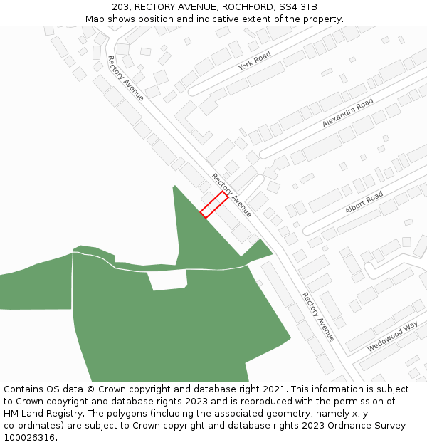 203, RECTORY AVENUE, ROCHFORD, SS4 3TB: Location map and indicative extent of plot