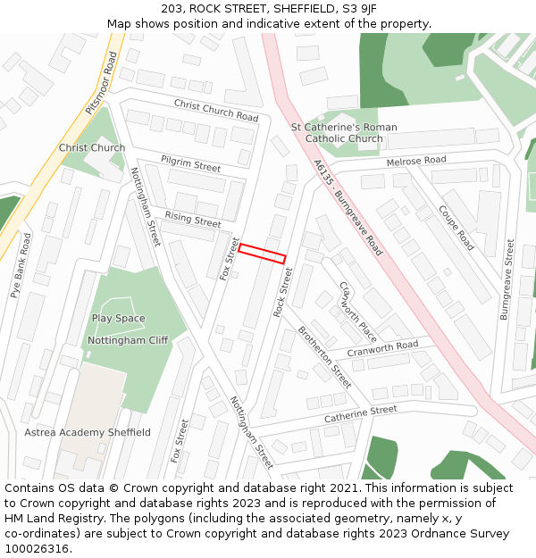 203, ROCK STREET, SHEFFIELD, S3 9JF: Location map and indicative extent of plot