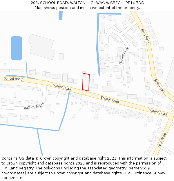 203, SCHOOL ROAD, WALTON HIGHWAY, WISBECH, PE14 7DS: Location map and indicative extent of plot
