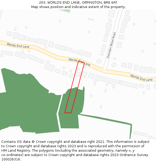203, WORLDS END LANE, ORPINGTON, BR6 6AT: Location map and indicative extent of plot
