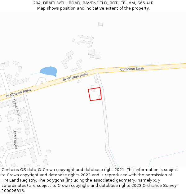 204, BRAITHWELL ROAD, RAVENFIELD, ROTHERHAM, S65 4LP: Location map and indicative extent of plot