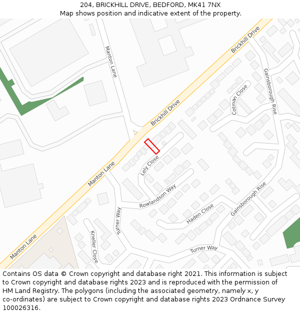 204, BRICKHILL DRIVE, BEDFORD, MK41 7NX: Location map and indicative extent of plot