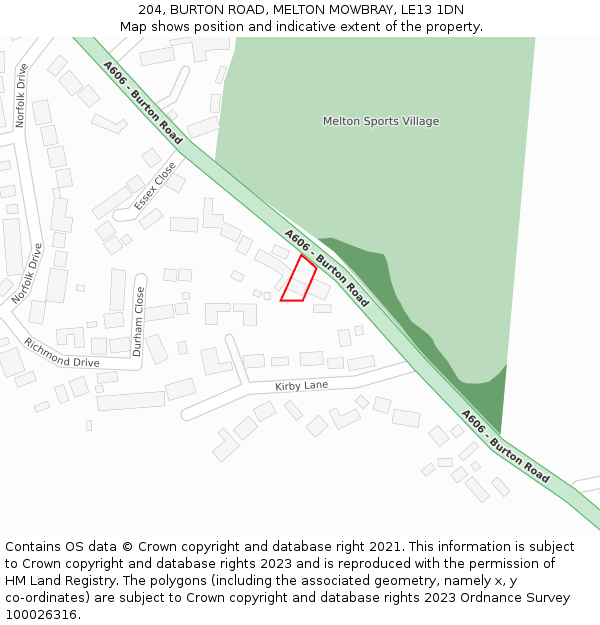 204, BURTON ROAD, MELTON MOWBRAY, LE13 1DN: Location map and indicative extent of plot