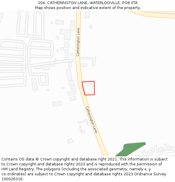 204, CATHERINGTON LANE, WATERLOOVILLE, PO8 0TA: Location map and indicative extent of plot