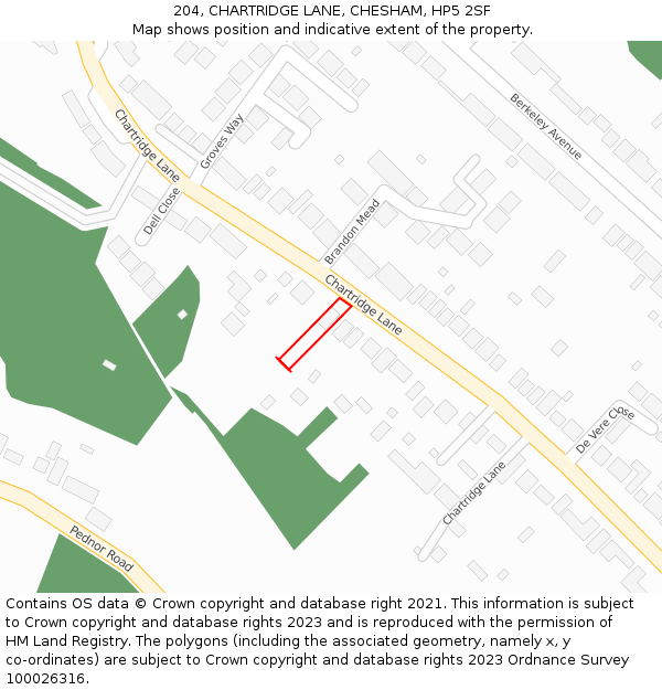 204, CHARTRIDGE LANE, CHESHAM, HP5 2SF: Location map and indicative extent of plot