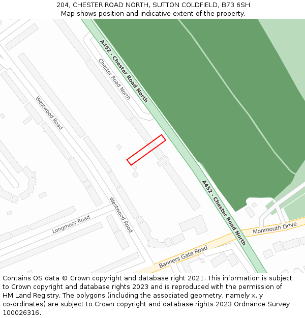 204, CHESTER ROAD NORTH, SUTTON COLDFIELD, B73 6SH: Location map and indicative extent of plot