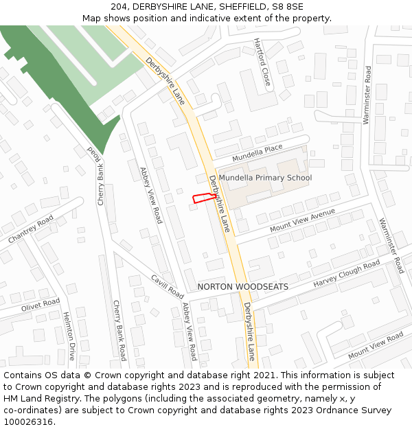 204, DERBYSHIRE LANE, SHEFFIELD, S8 8SE: Location map and indicative extent of plot