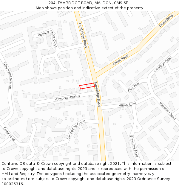 204, FAMBRIDGE ROAD, MALDON, CM9 6BH: Location map and indicative extent of plot