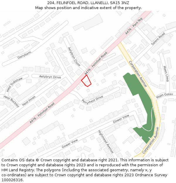204, FELINFOEL ROAD, LLANELLI, SA15 3NZ: Location map and indicative extent of plot