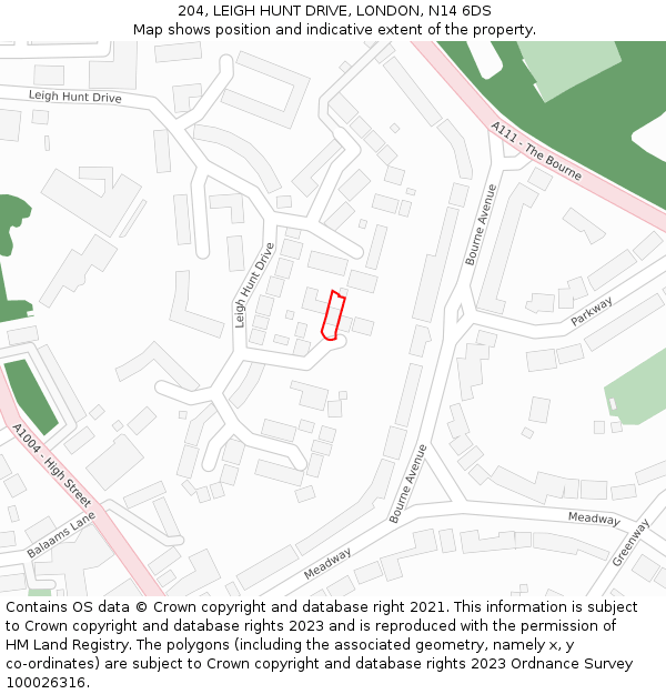 204, LEIGH HUNT DRIVE, LONDON, N14 6DS: Location map and indicative extent of plot