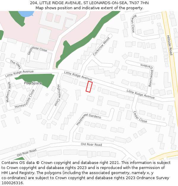 204, LITTLE RIDGE AVENUE, ST LEONARDS-ON-SEA, TN37 7HN: Location map and indicative extent of plot