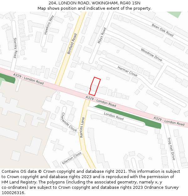 204, LONDON ROAD, WOKINGHAM, RG40 1SN: Location map and indicative extent of plot