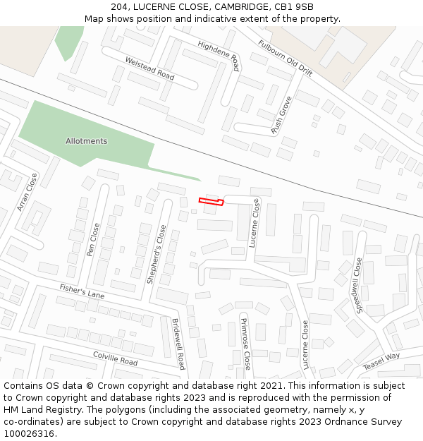204, LUCERNE CLOSE, CAMBRIDGE, CB1 9SB: Location map and indicative extent of plot