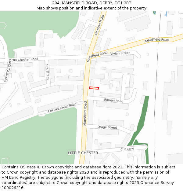 204, MANSFIELD ROAD, DERBY, DE1 3RB: Location map and indicative extent of plot
