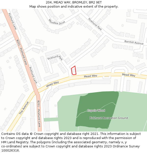 204, MEAD WAY, BROMLEY, BR2 9ET: Location map and indicative extent of plot