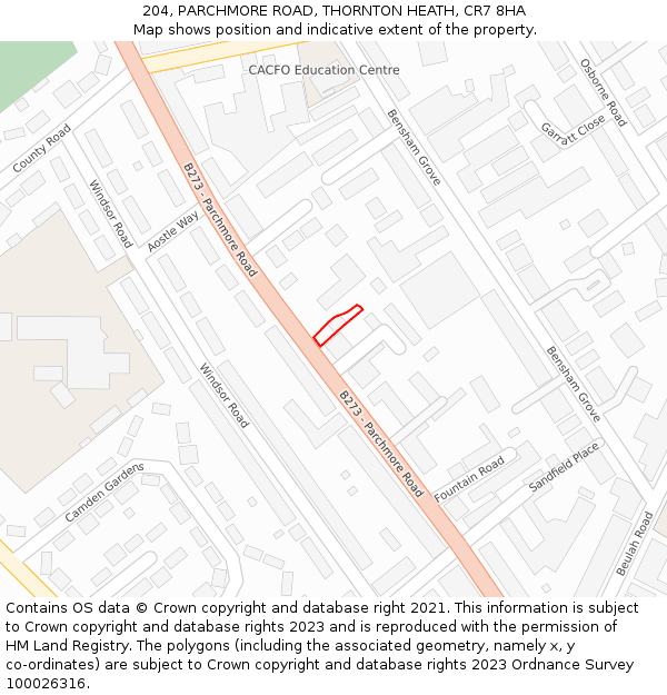 204, PARCHMORE ROAD, THORNTON HEATH, CR7 8HA: Location map and indicative extent of plot
