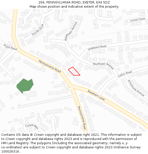 204, PENNSYLVANIA ROAD, EXETER, EX4 5DZ: Location map and indicative extent of plot