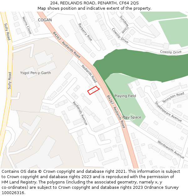 204, REDLANDS ROAD, PENARTH, CF64 2QS: Location map and indicative extent of plot