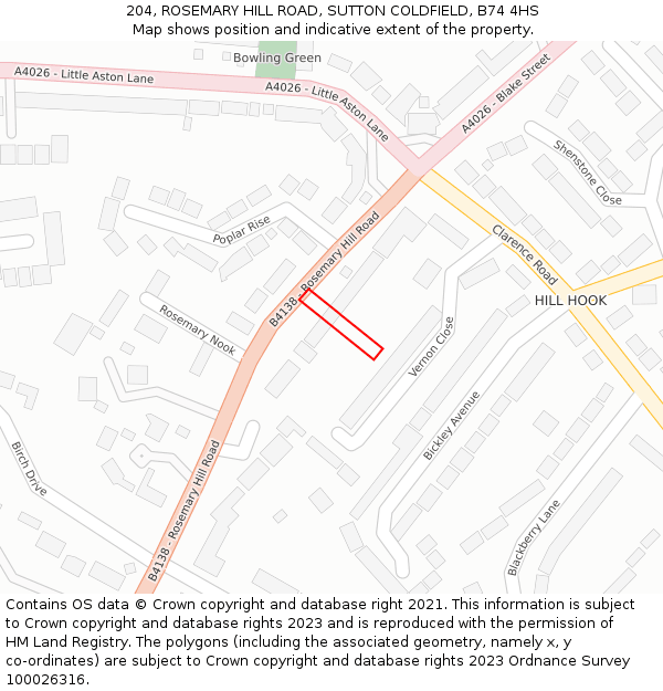 204, ROSEMARY HILL ROAD, SUTTON COLDFIELD, B74 4HS: Location map and indicative extent of plot