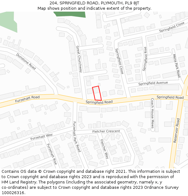 204, SPRINGFIELD ROAD, PLYMOUTH, PL9 8JT: Location map and indicative extent of plot